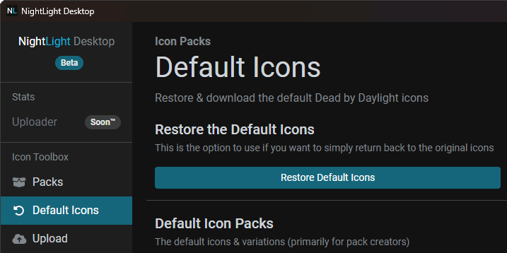 Default Icons Tab &amp; Restore Button in NightLight Desktop